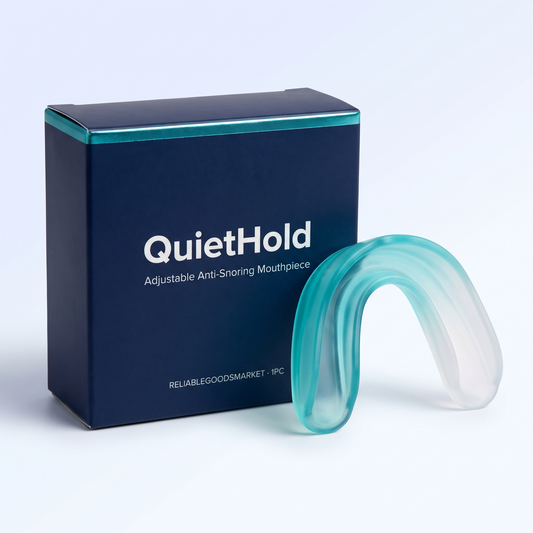 QuietHold adjustable anti-snoring mouthpiece with packaging
